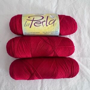 Cotton yarn three skeins La Perla red yarn #10 pearl cotton